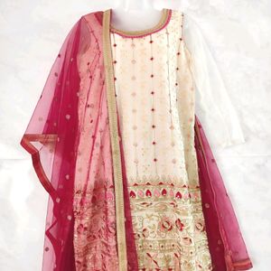 Off White And Pink Sequence Sharara Set ( Women)