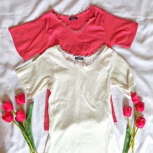 Set Of 2 Y2K Tops With Lace Neck