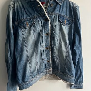 Denim Jacket With Shearling And Hoodie