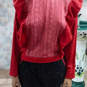 Red Colour Casual Woman Top