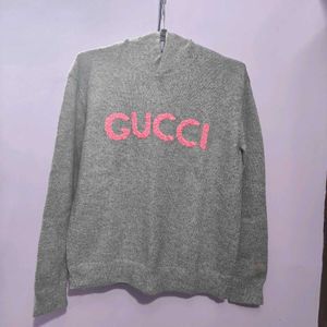 Authentic Gucci Men's Gray Intarsia Logo Knit Hood