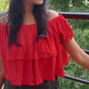 Red Off Shoulder Crop Top