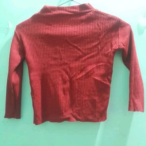 (2-3.5 Year) Girls Red Full Neck Sweater