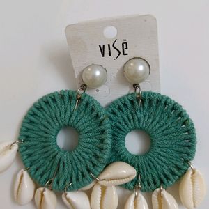 Green Boho Shell Earrings