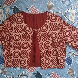 Women's Maroon Full Sleeved Ethnic Koti