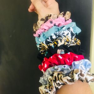 Pack Of 9 Printed Scrunchies Combo Regular Size