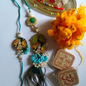 Radha -Krishna Design Rakhi and lumba set