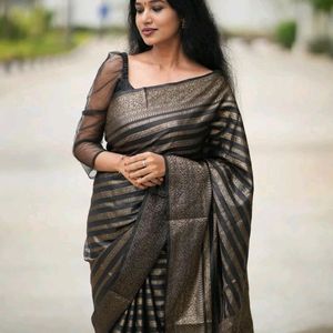 New Black Laheriya Lichi Silk Saree