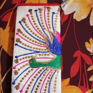 Golden Silk Multicolour Clutch Bag