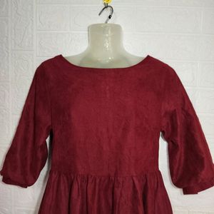 Maroon full sleeves Mini Frock Dress