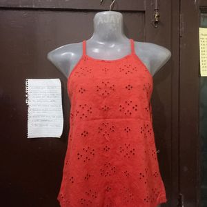 Orange Beautiful Top With Back Knots