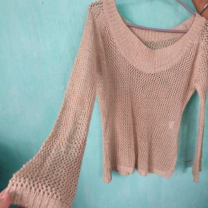 Shimmery full sleeve net top/cover up