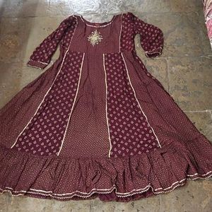 Maroon Golden Printed Kurti