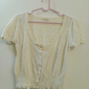 Adorable embroided pointelle Creme Top