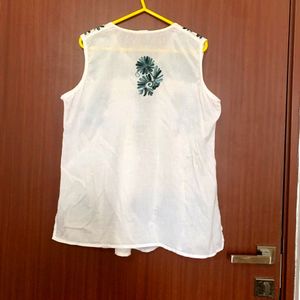 White Embroidered Cotton Top