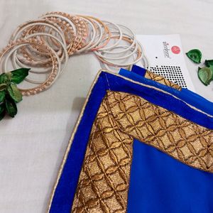 Embroidered Blue Saree With Blouse