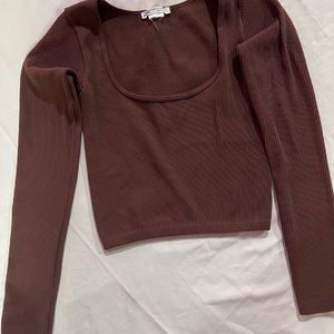 ZARA Square Neck Ribbed Full Sleeve Top