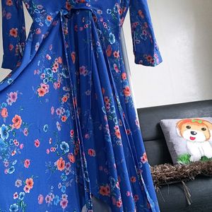 Blue Floral Wrap around Dress