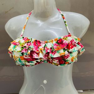 H&M Bikini Top Floral Ruffle