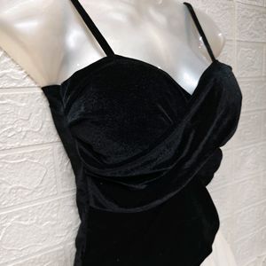 "Sleek Black Velvet Spaghetti Top – Luxe Style