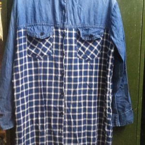 Denim Blue Check Shirt Top For Women