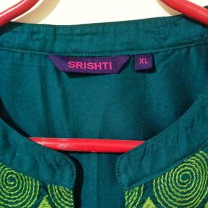 SHRISTI Embroidered Green Straight Kurti
