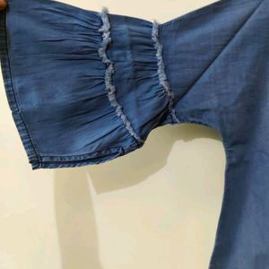 Women Cotton Denim Top With Bell Sleeves