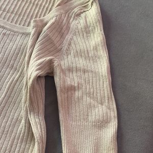 Light Shimmer Beige Ribbed Top