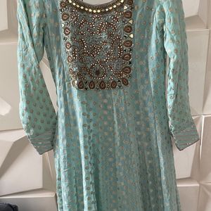 Aqua Anarkali Premium Zardozi Work