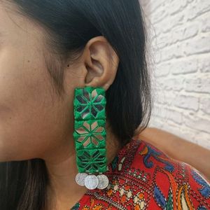 Rainvas Dark Green mirror long coins earrings for