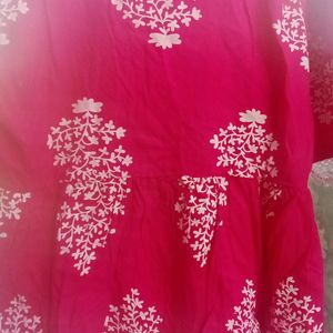 Women Top Rose Pink Colour White Flower