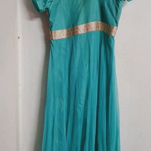 Green Embroidered Anarkali Net