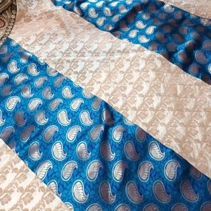 Beige And Blue Designer Saree With Blouse