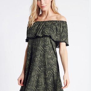 Marks & Spencer Olive Green Printed Bardot Dress