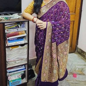 Pure Goergette Khaddi Banarasi Bandhini Saree