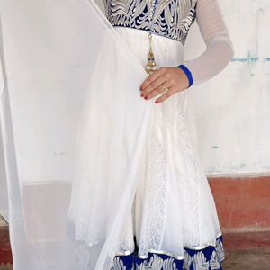 Blue White Anarkali Suit