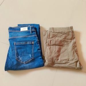 BLUE TORN JEANS AND BROWN TROUSER COMBO OFFER