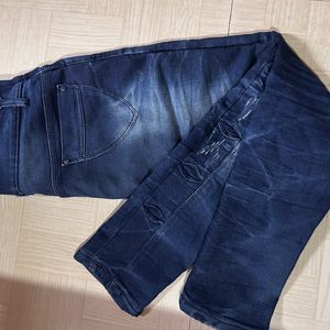 Blue Distress Mid Rise Jeans