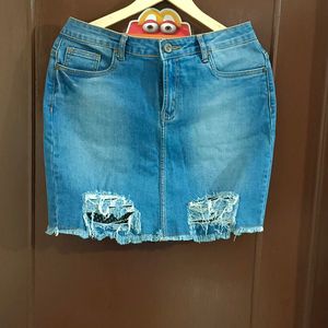 Denim Distressed Mini Skirt