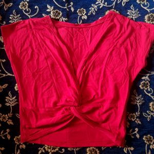 Red Cropped Twist Tied Top Xs Girl Fitted Crop Tee