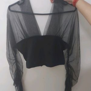 Black Mesh Full Sleeve Top