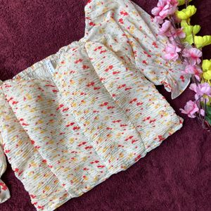 Smocked Floral Cropped Top