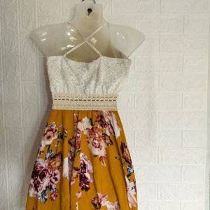 White & Yellow Mini Frock Dress