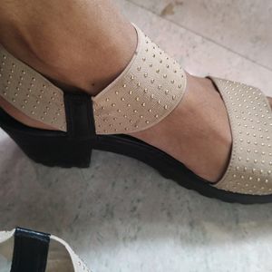 Black Wedges With Cream Strap