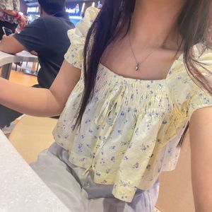 Yellow Floral Cute Crop Top