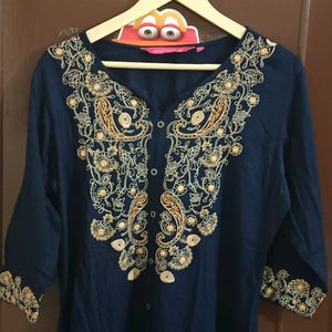 Navy Blue Embroidered Kurta