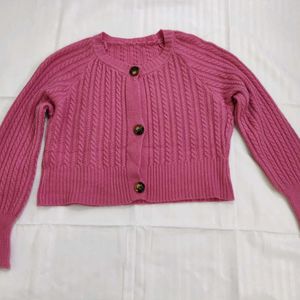 Women Cable Knit Pink Cardigan 🧶