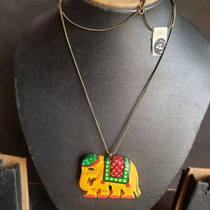 Wooden Elephant Pendent (Yellow)