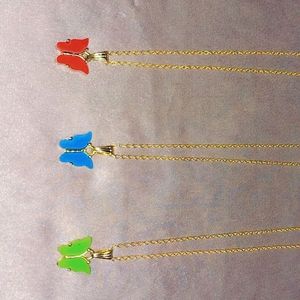 Pack of 3 Butterfly Pendant Golden Chain Locket