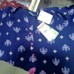 Blue Straight Kurti With Geometric Prints